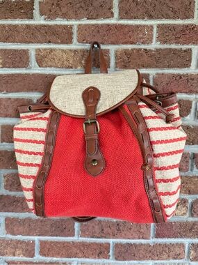 Lucky Brand Backpack. Striped Women’s Backpack. Red-Orange & Tan